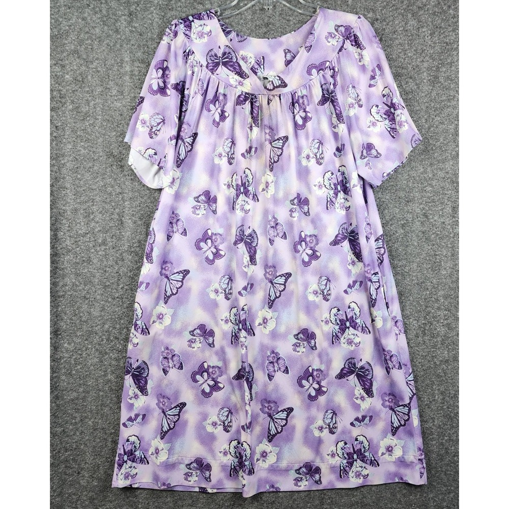 Anthony Richards Butterfly House Dress Women L Purple Excellent Muumuu Floral‎